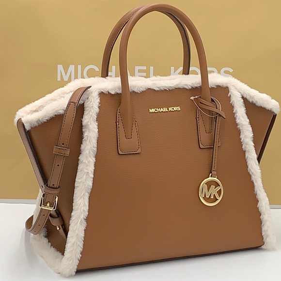 MICHAEL KORS AVRIL LARGE TOP ZIP SATCHEL LUGGAGE MULTI WITH FLUFFY FUR - Picture 5 of 16